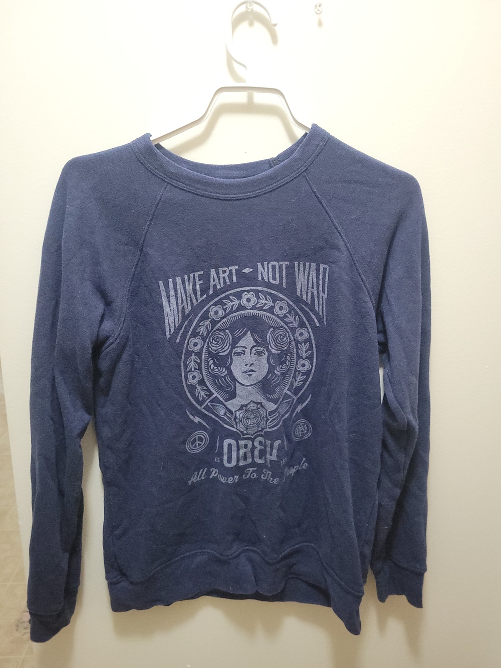 Obey Navy Crewneck Sweatshirt with Light-Blue Graphic